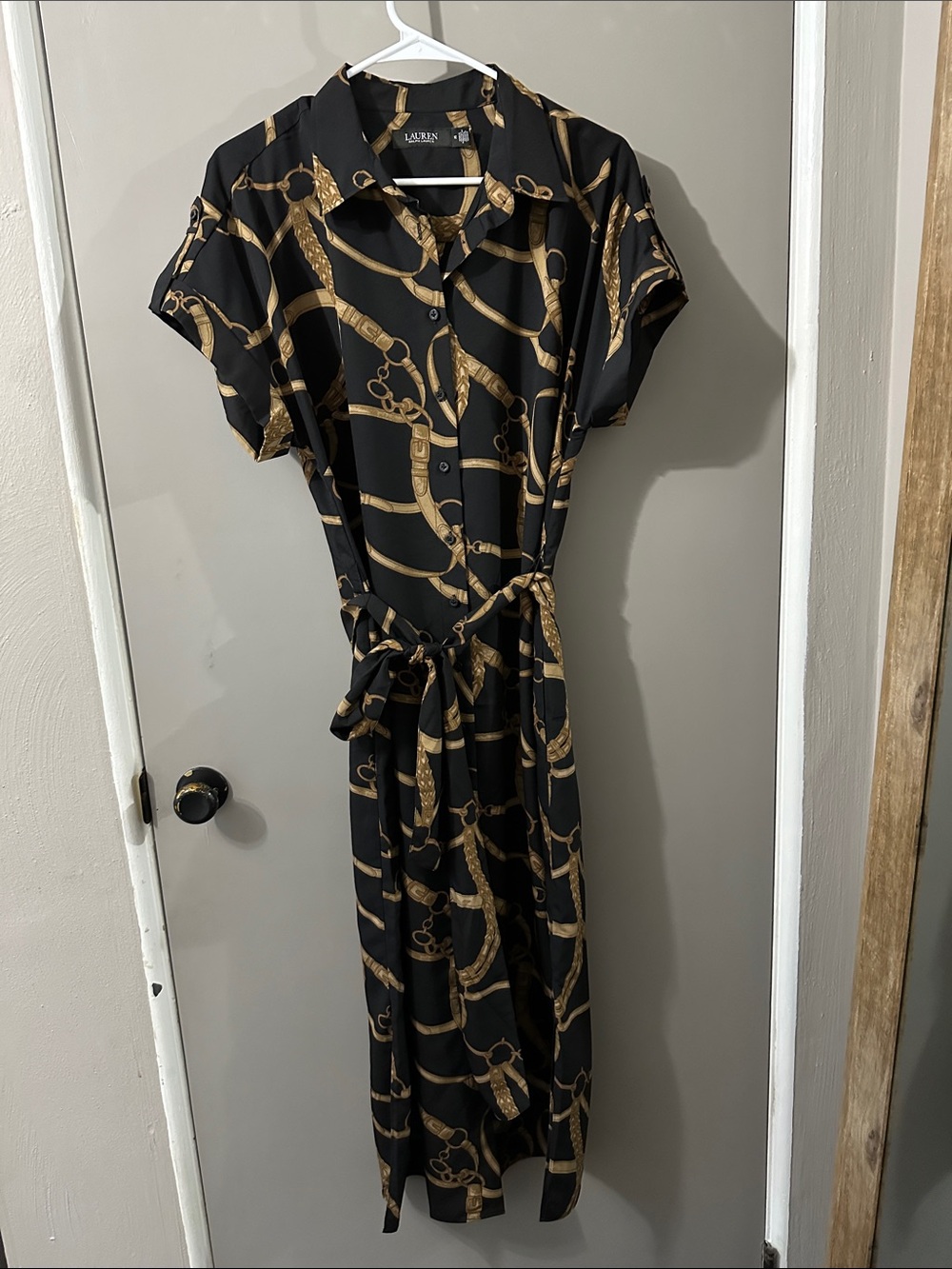 Lauren Ralph Lauren Black and Gold Chain-Print Maxi Dress